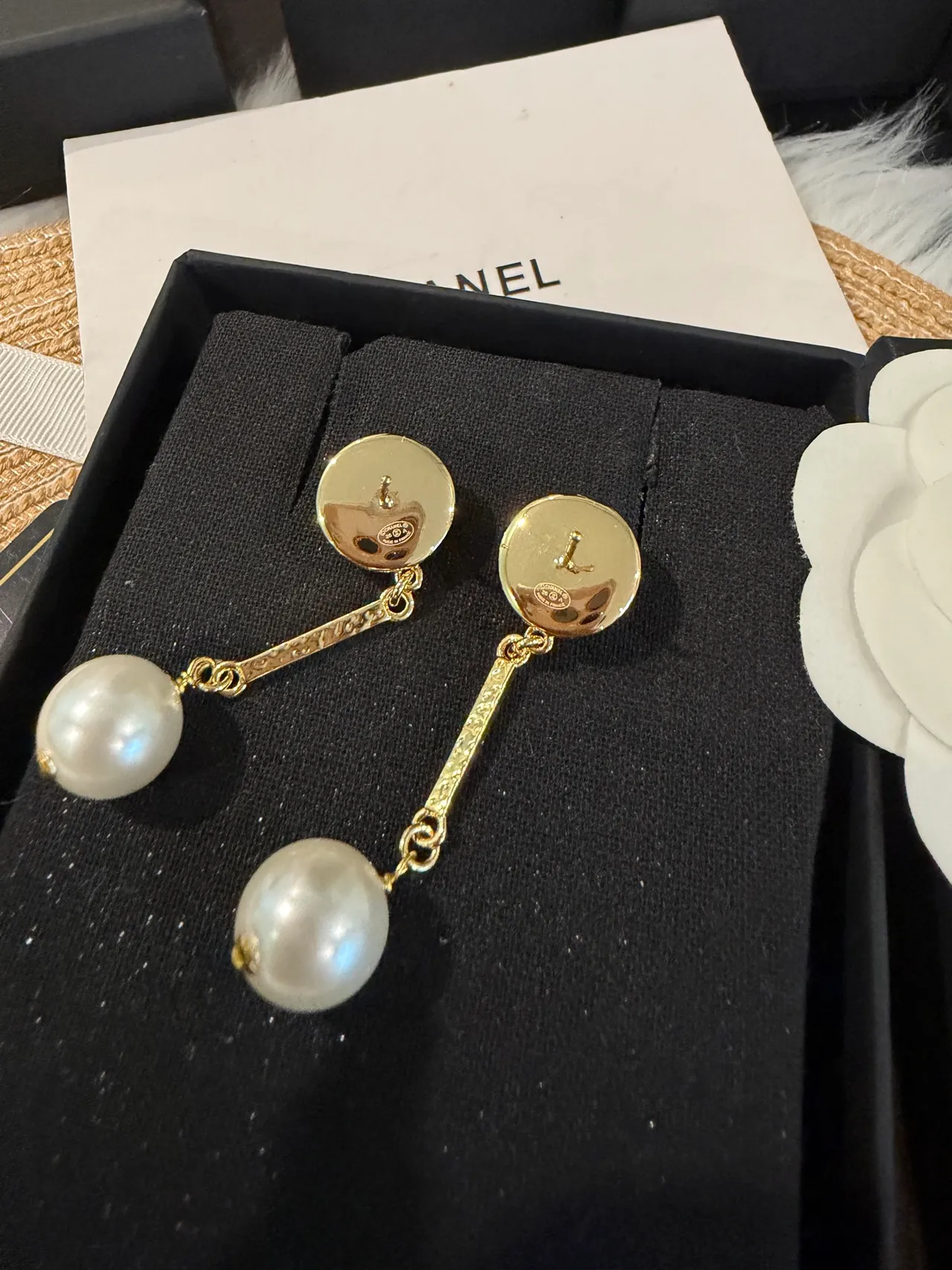 Chanel White Gold Double-Pearl Drop Chain Link Earrings 3