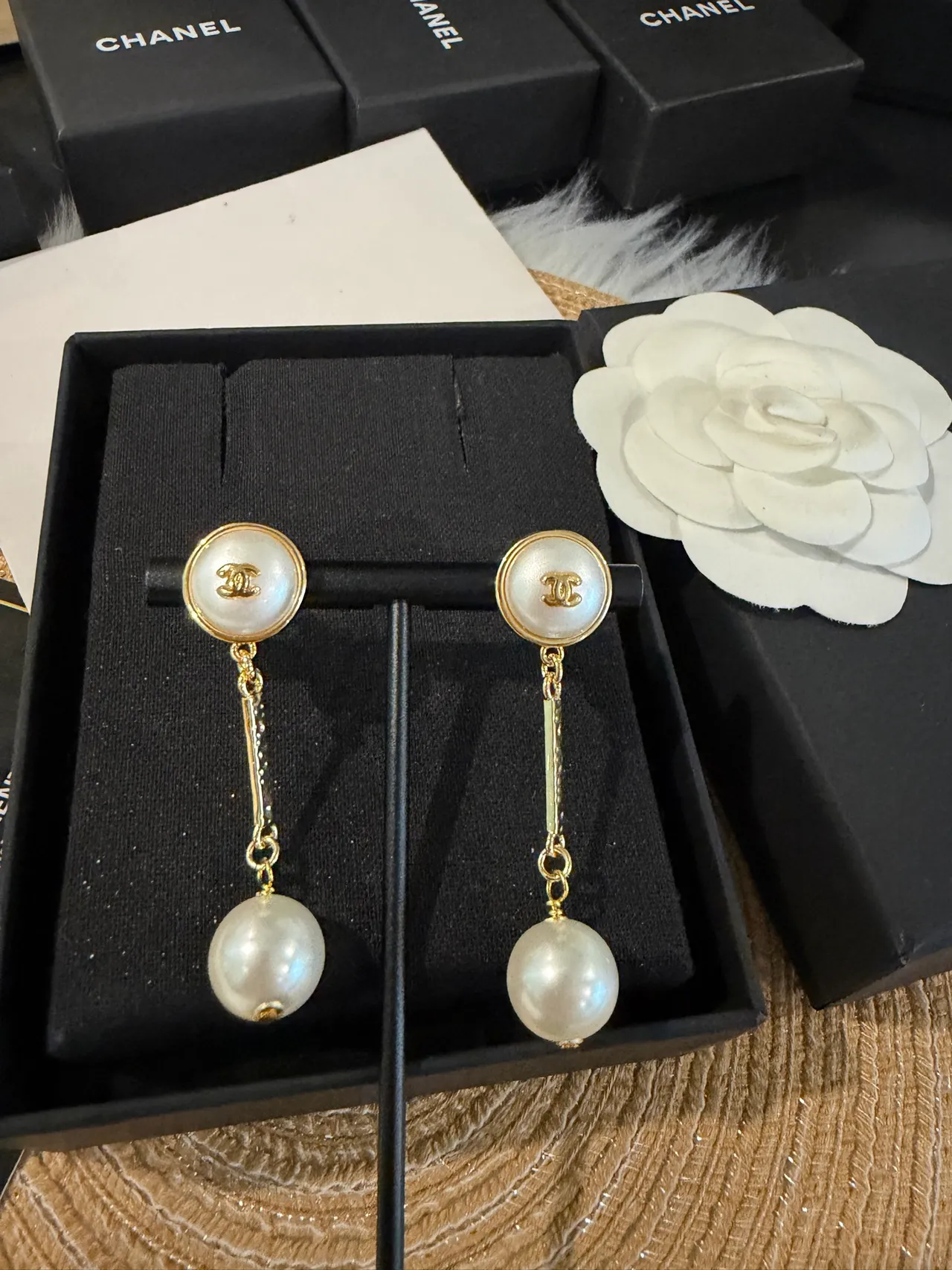Chanel White Gold Double-Pearl Drop Chain Link Earrings 4
