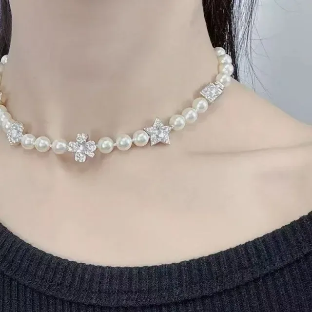 Chanel Collier Or Blanc Perles Camélia Motif 6