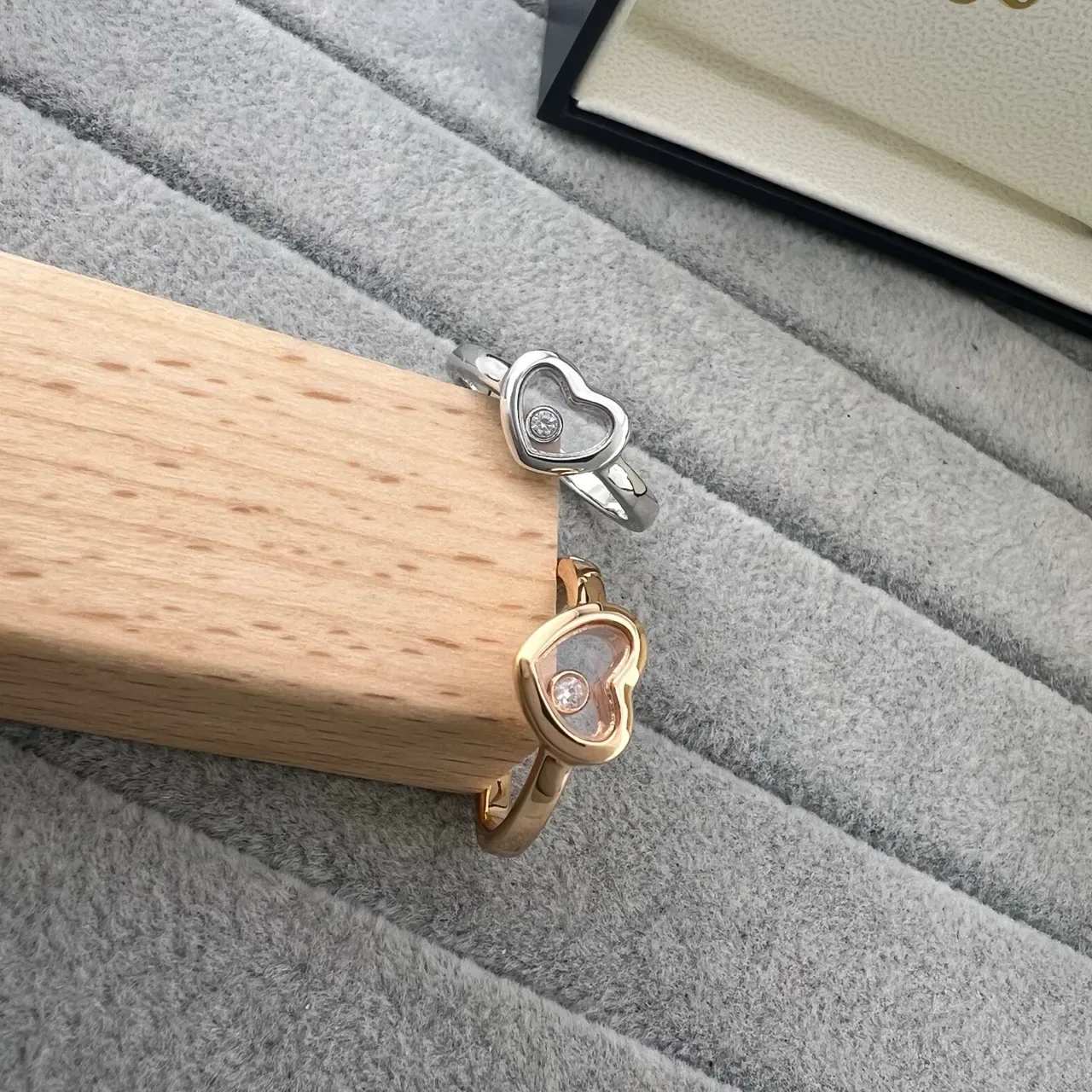 Chopard Happy Hearts Gold Silver Open-Heart Motif Floating Diamond Ring 6
