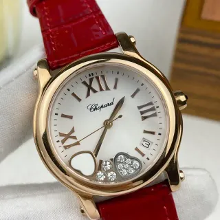 Chopard Happy Hearts Montre en Cuarzo Bracelet en Cuir d'Alligator Rouge