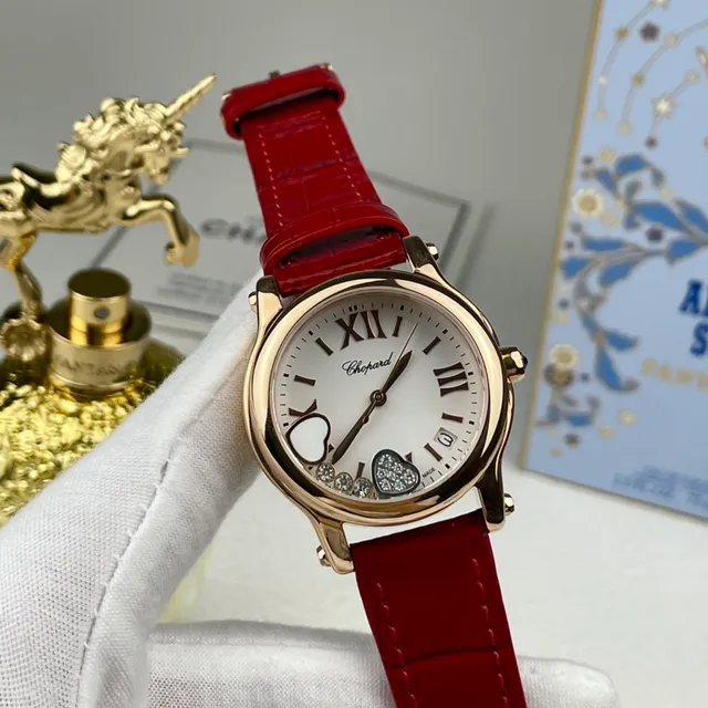 Chopard Happy Hearts Montre en Cuarzo Bracelet en Cuir d'Alligator Rouge 2