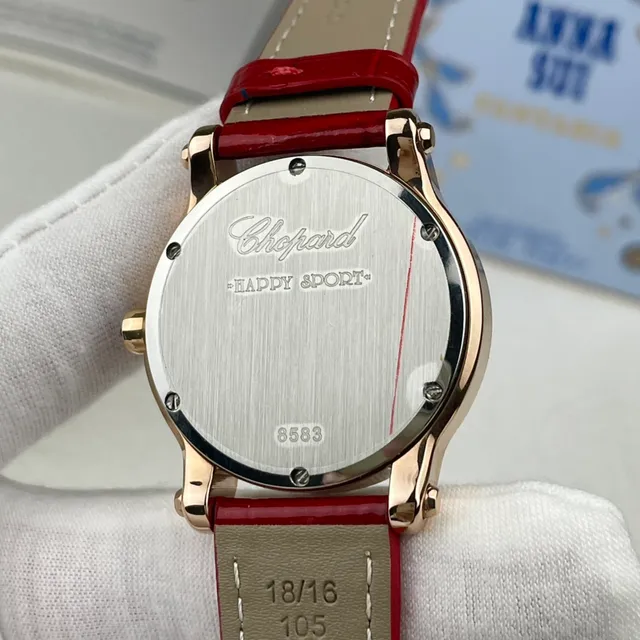 Chopard Happy Hearts Montre en Cuarzo Bracelet en Cuir d'Alligator Rouge 4