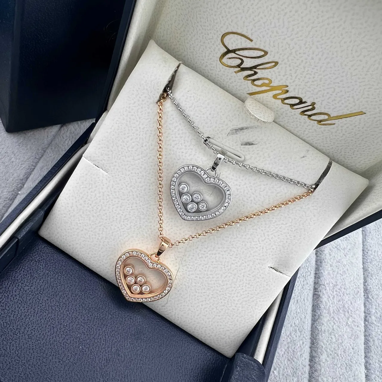 Chopard Happy Hearts Colliers pendentif cœur diamant or rose et or blanc 6
