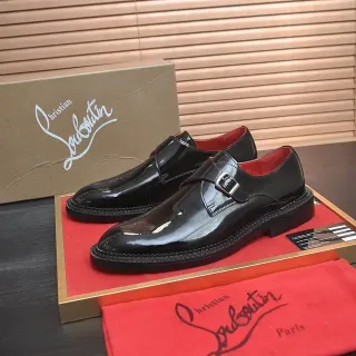 Christian Louboutin Black Red Glossy Patent Leather Single Strap Monk Shoes