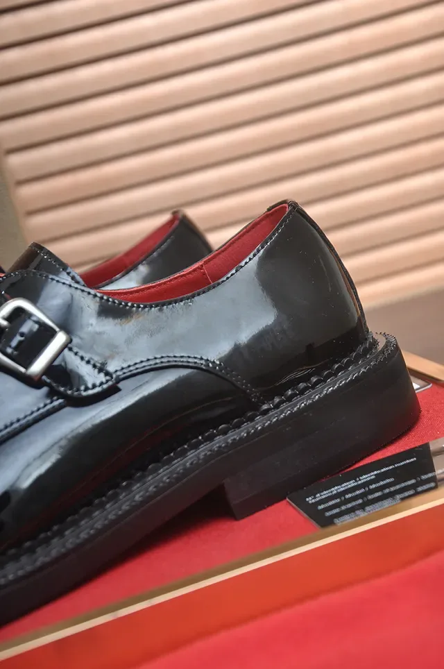 Christian Louboutin Black Red Glossy Patent Leather Single Strap Monk Shoes 2