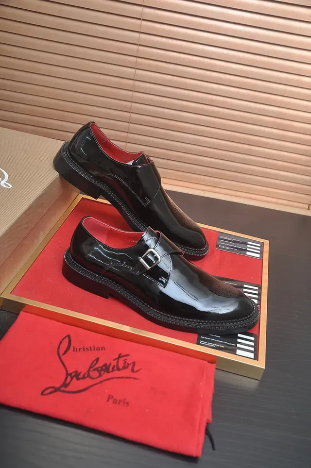 Christian Louboutin Black Red Glossy Patent Leather Single Strap Monk Shoes 4