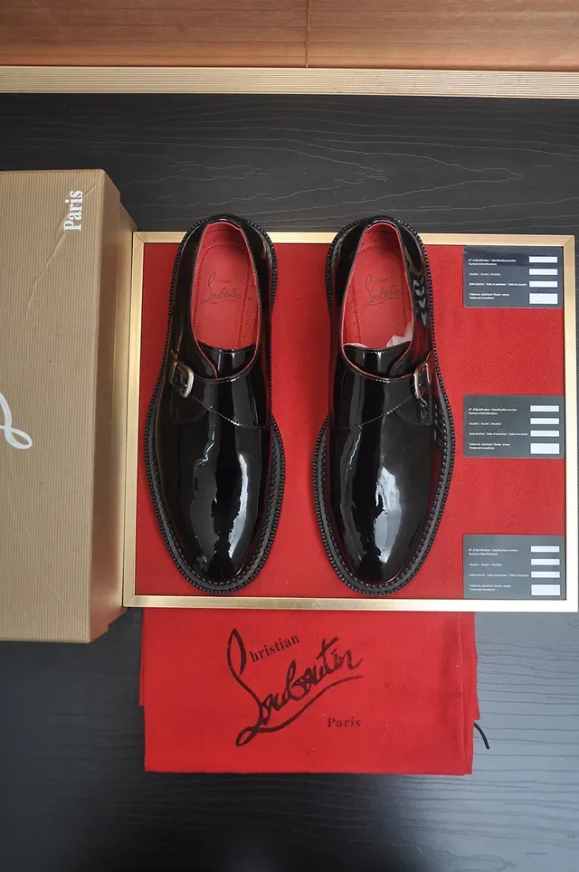 Christian Louboutin Black Red Glossy Patent Leather Single Strap Monk Shoes 5