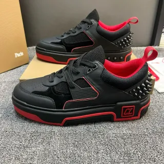 Christian Louboutin Black Red Spiked Heel Counter Layered Upper Lifestyle Sneakers
