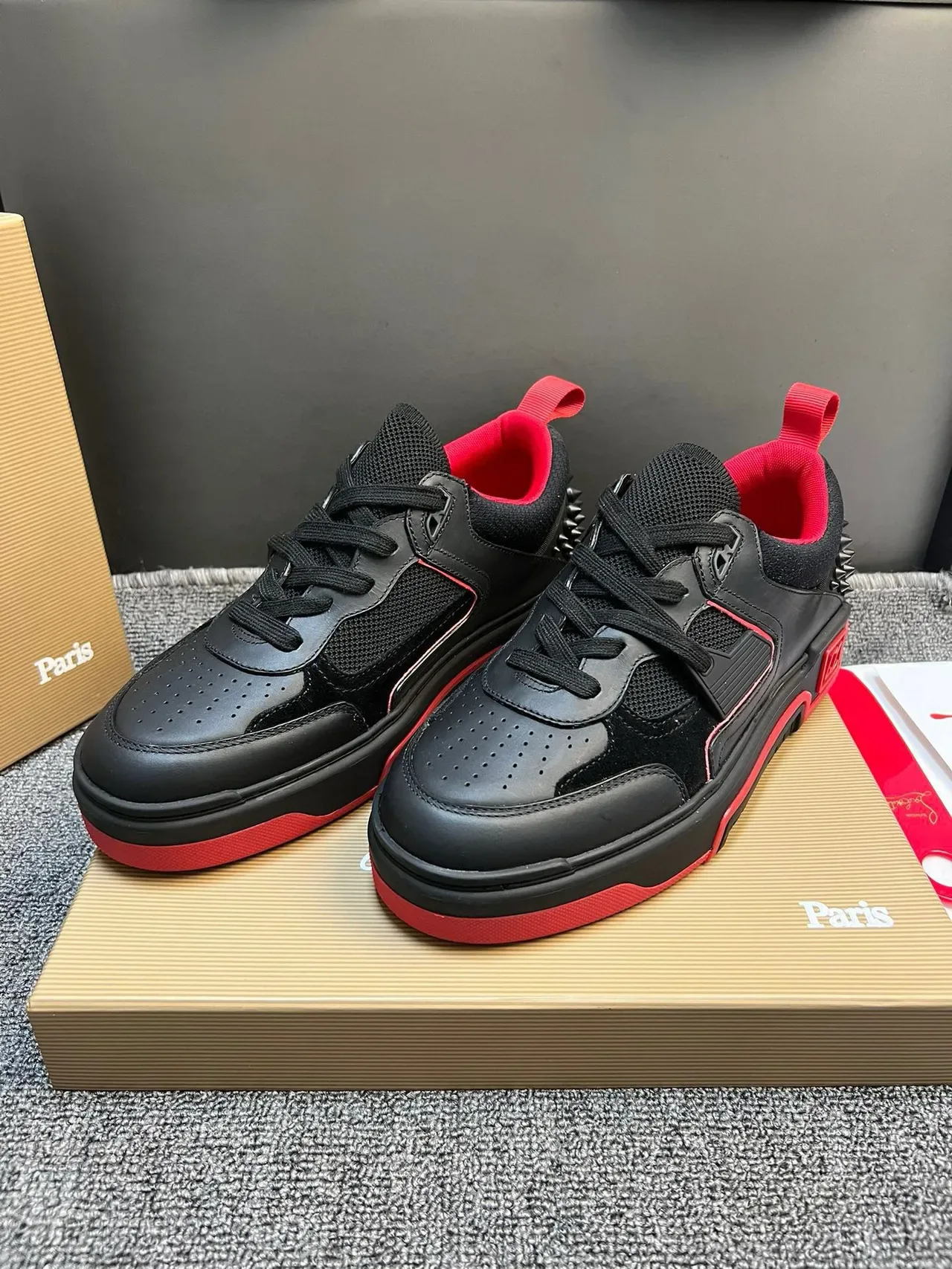 Christian Louboutin Noir Rouge Talon à piques Contrefort Upper stratifié Sneakers Lifestyle 6