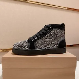 Christian Louboutin Black Silver Studded Suede Lifestyle Sneakers