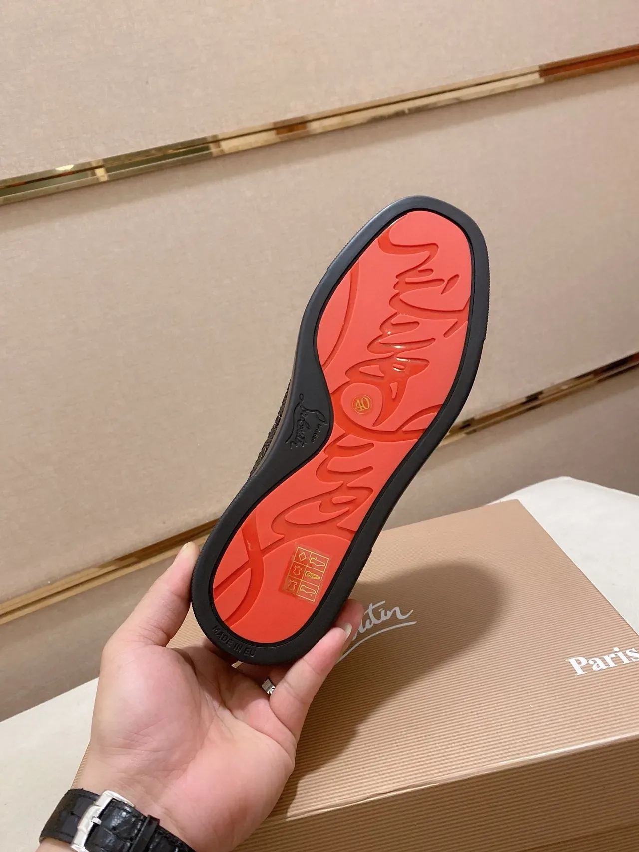 Christian Louboutin Sneakers Lifestyle Daim Noir Argenté avec Clous 9
