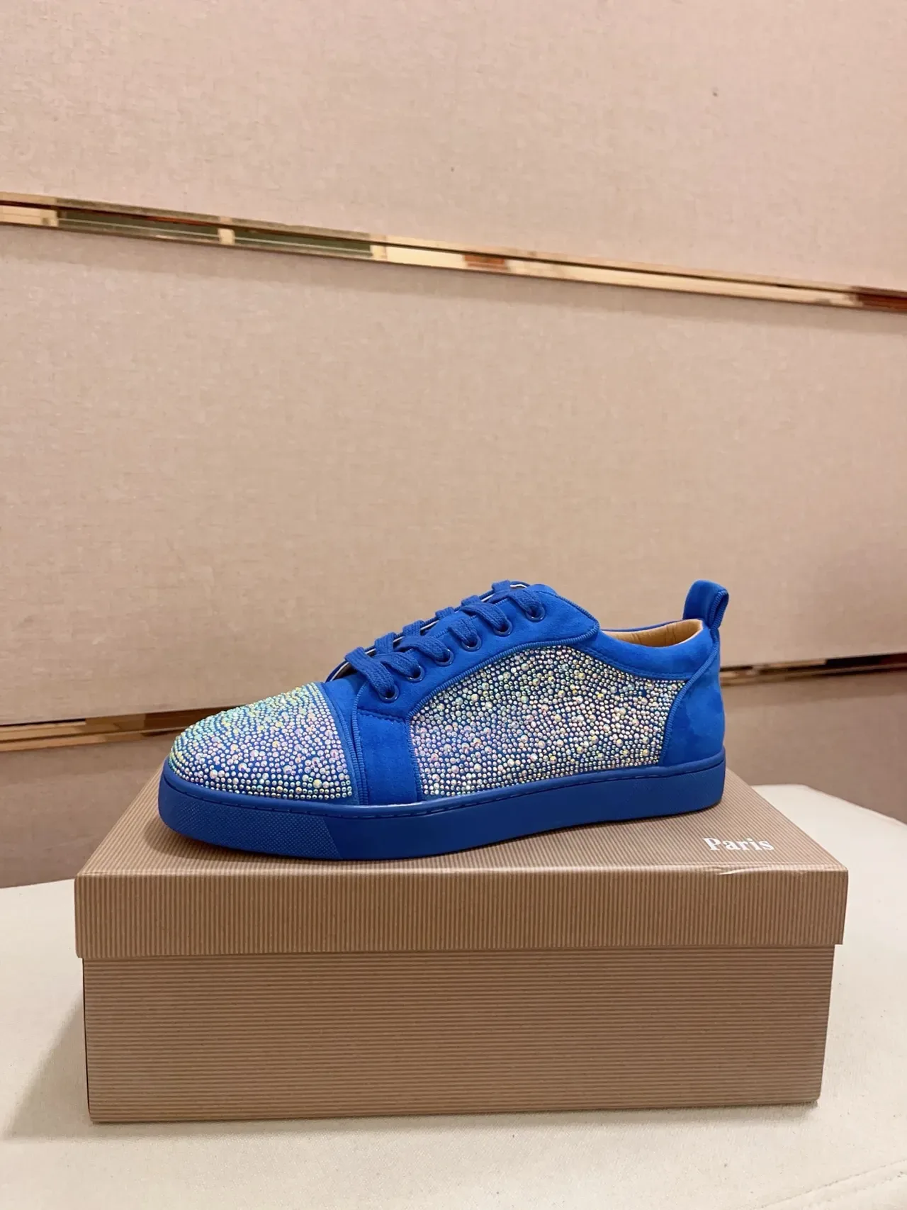 Christian Louboutin Blue Multicolor Crystal-Embellished Suede Upper Lifestyle Sneakers 1