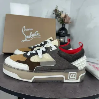 Christian Louboutin CL Sneaker Brown Beige Multi-Material Patchwork Upper Sculpted Translucent Midsole Lifestyle Sneakers