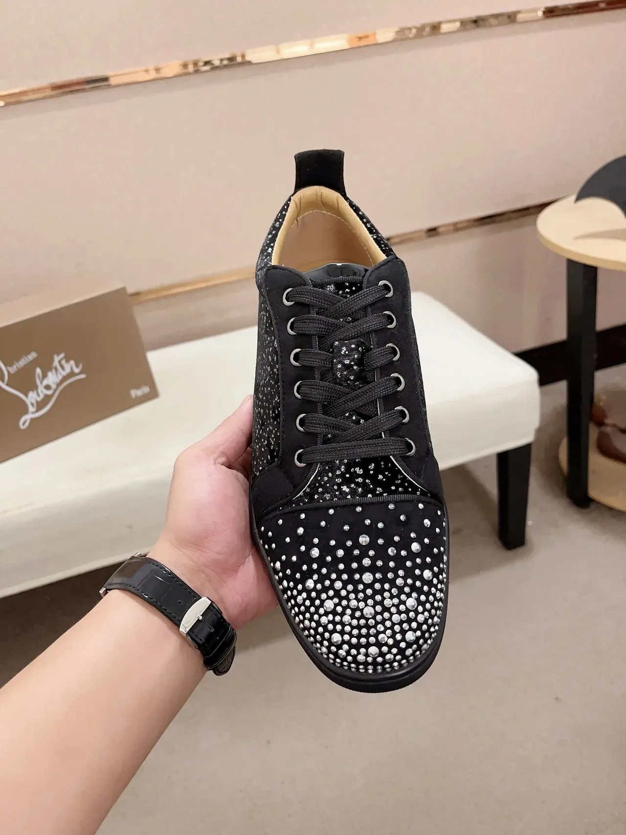 Christian Louboutin Crystal-Embellished Black Suede Low-Top Sneakers 5