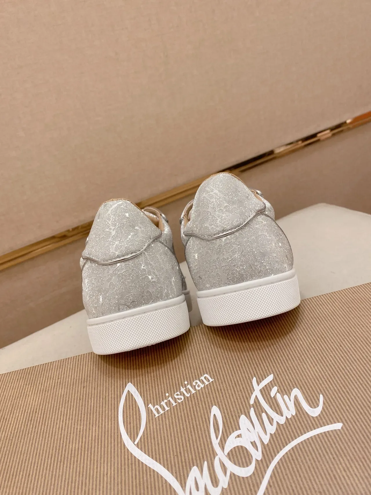Christian Louboutin Silver White Glitter Upper Spiked Toe Cap Lifestyle Sneakers 2