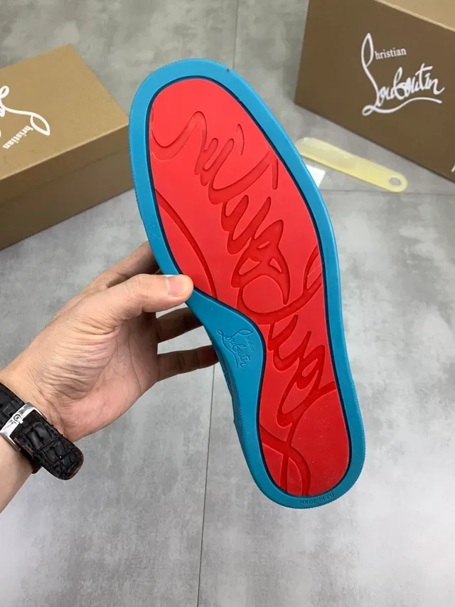Christian Louboutin Spiked Sneakers Blue Suede Upper Toe Cap Lifestyle Sneakers 2