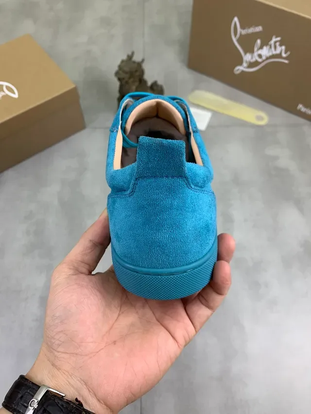 Christian Louboutin Spiked Sneakers Blue Suede Upper Toe Cap Lifestyle Sneakers 3