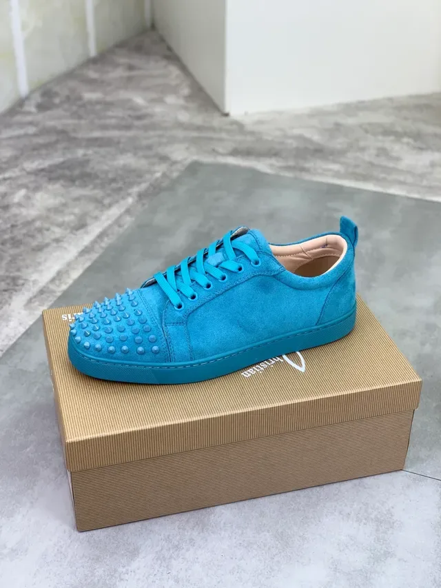 Christian Louboutin Spiked Sneakers Blue Suede Upper Toe Cap Lifestyle Sneakers 4