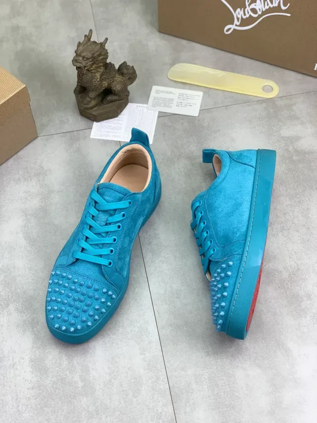 Christian Louboutin Spiked Sneakers Blue Suede Upper Toe Cap Lifestyle Sneakers 5