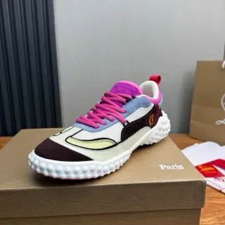Christian Louboutin White Purple Bulbous Podded Sole Multi-Panel Patchwork Upper Lifestyle Sneakers