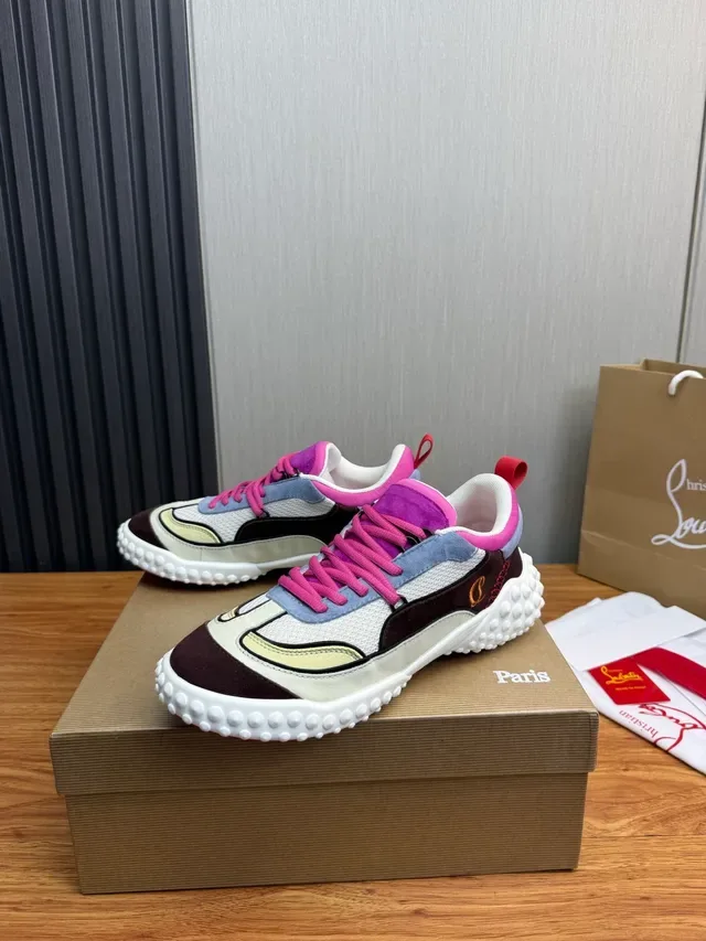 Christian Louboutin Blanc Violet Bulbeux Podded Semelle Multi-Panneaux Patchwork Supérieur Lifestyle Sneakers 3