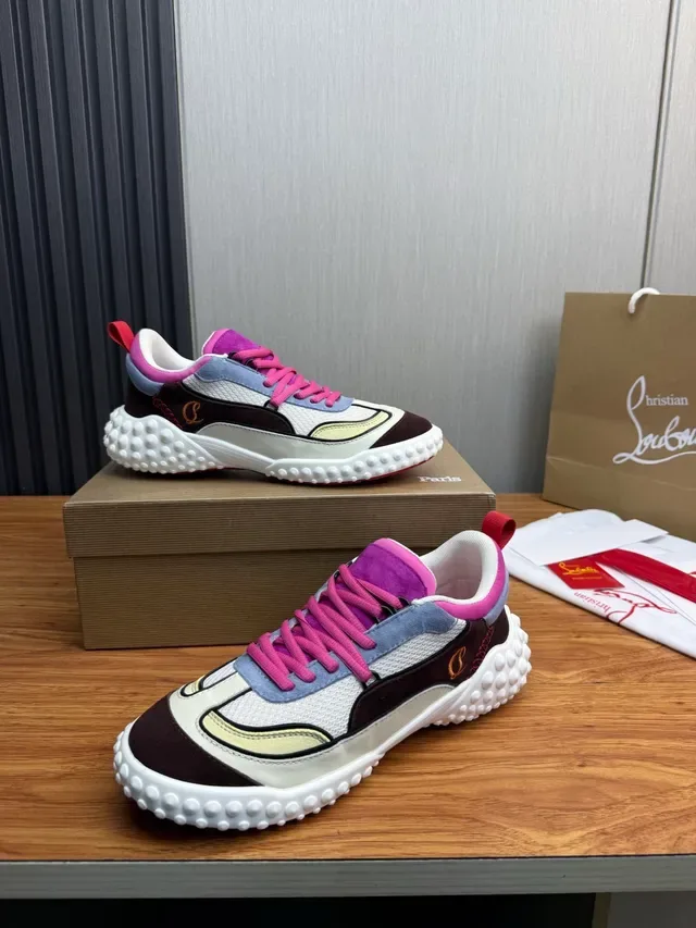 Christian Louboutin Blanc Violet Bulbeux Podded Semelle Multi-Panneaux Patchwork Supérieur Lifestyle Sneakers 4