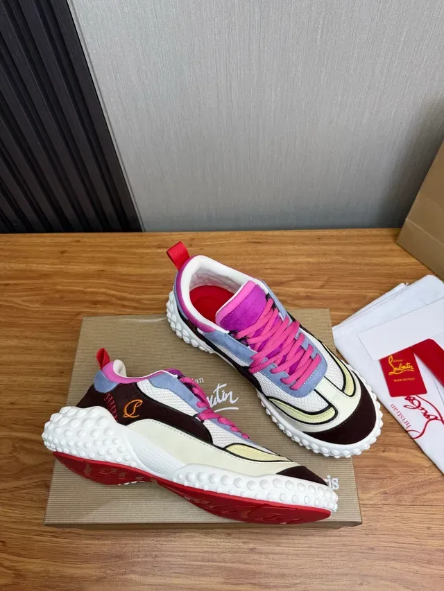 Christian Louboutin Blanc Violet Bulbeux Podded Semelle Multi-Panneaux Patchwork Supérieur Lifestyle Sneakers 6