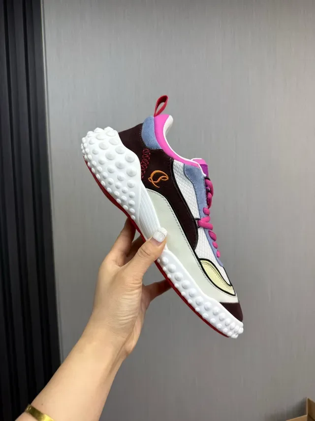 Christian Louboutin Blanc Violet Bulbeux Podded Semelle Multi-Panneaux Patchwork Supérieur Lifestyle Sneakers 7