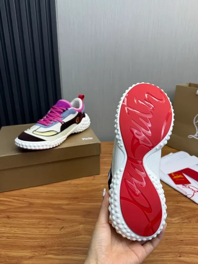 Christian Louboutin Blanc Violet Bulbeux Podded Semelle Multi-Panneaux Patchwork Supérieur Lifestyle Sneakers 10