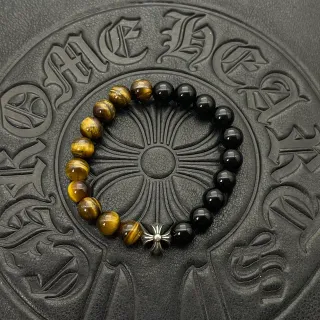 Chrome Hearts Beaded Bracelet Black Gold Tiger's Eye And Stone Bracelet