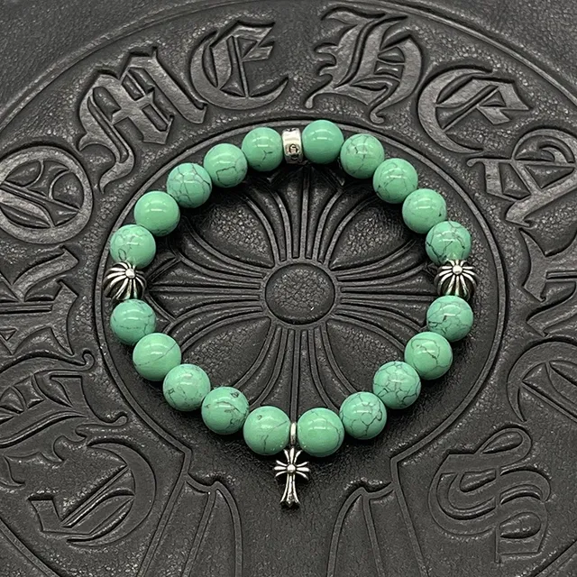 Chrome Hearts Pulseira de Contas Preto Dourado Olho de Tigre e Pedra 2