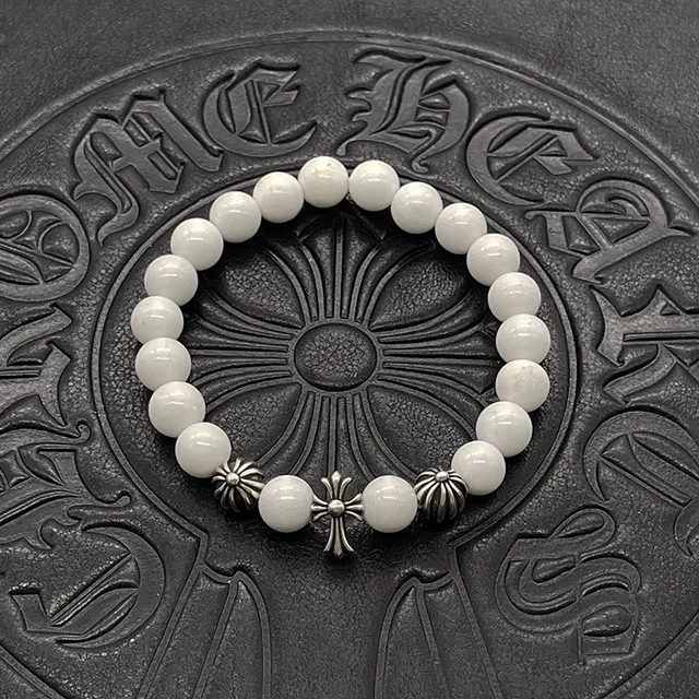 Chrome Hearts Pulseira de Contas Preto Dourado Olho de Tigre e Pedra 4
