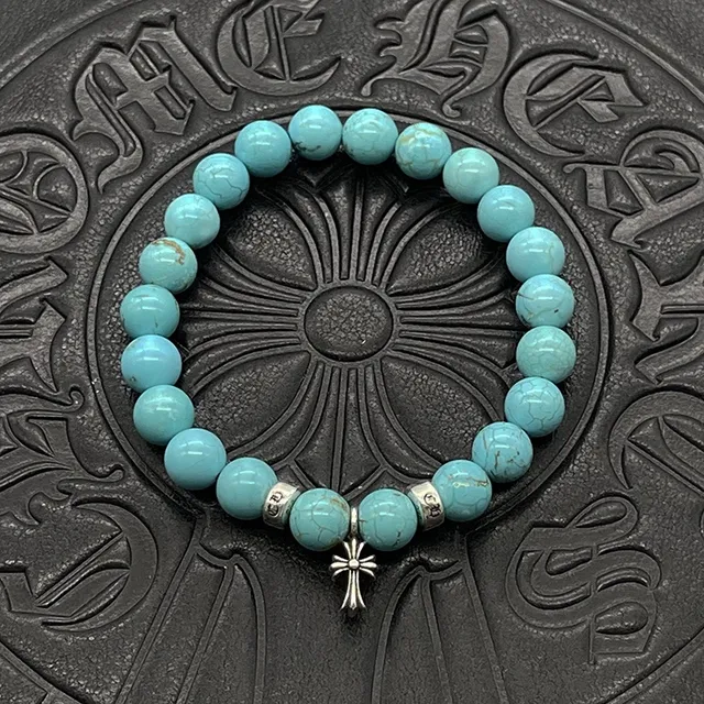 Chrome Hearts Pulseira de Contas Preto Dourado Olho de Tigre e Pedra 7