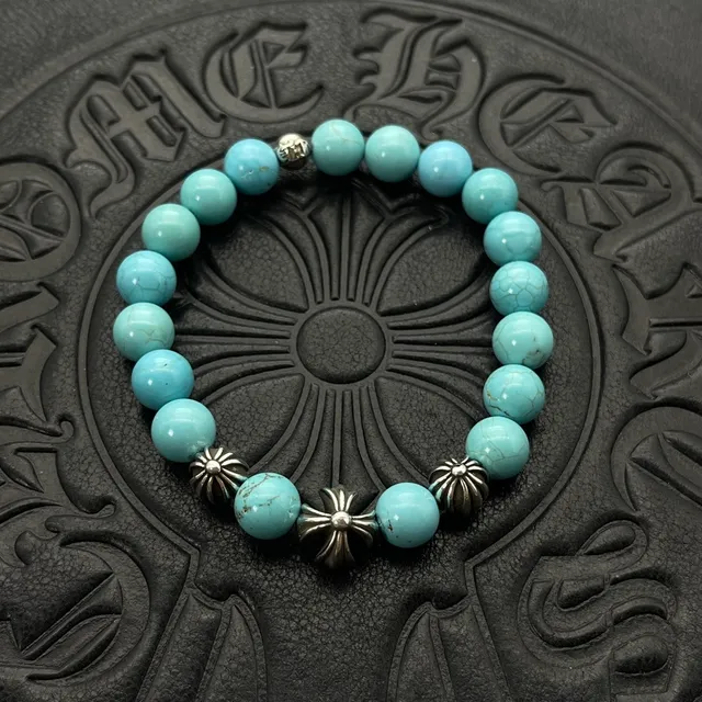 Chrome Hearts Pulseira de Contas Preto Dourado Olho de Tigre e Pedra 8