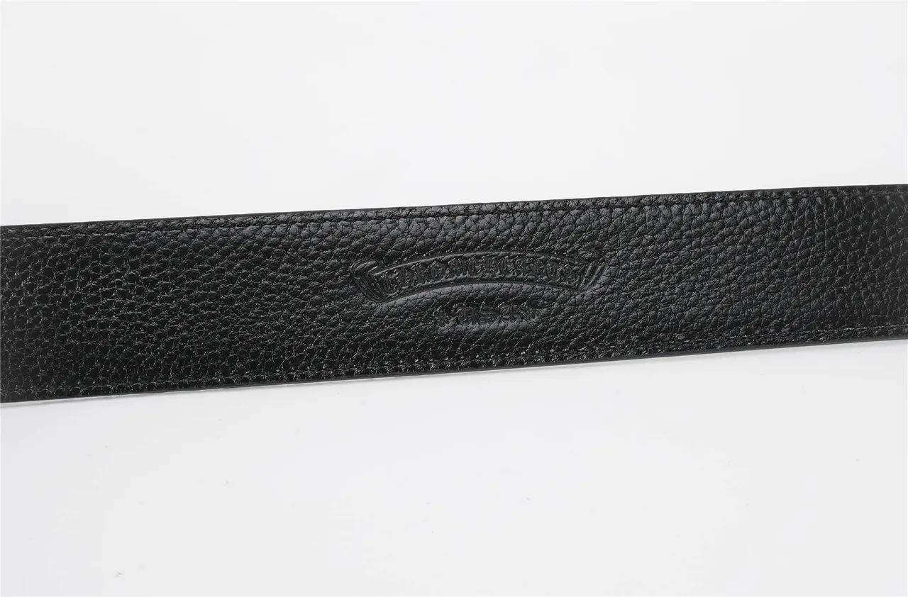 Chrome Hearts Black Silver Crocodile-Embossed Ornate Metal Buckle Leather Belt 3