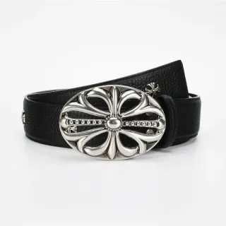 Chrome Hearts কালো রুপো সজ্জিত বাকেল দানাদার চামড়ার বেল্ট
