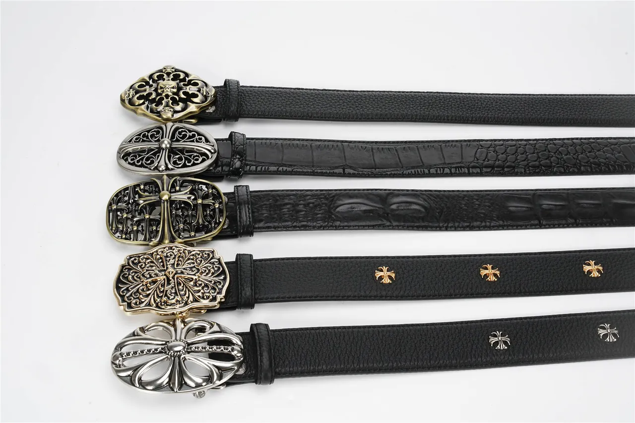 Chrome Hearts Ceinture en Cuir Texturé Noir Argent avec Boucle Ornamentée 2