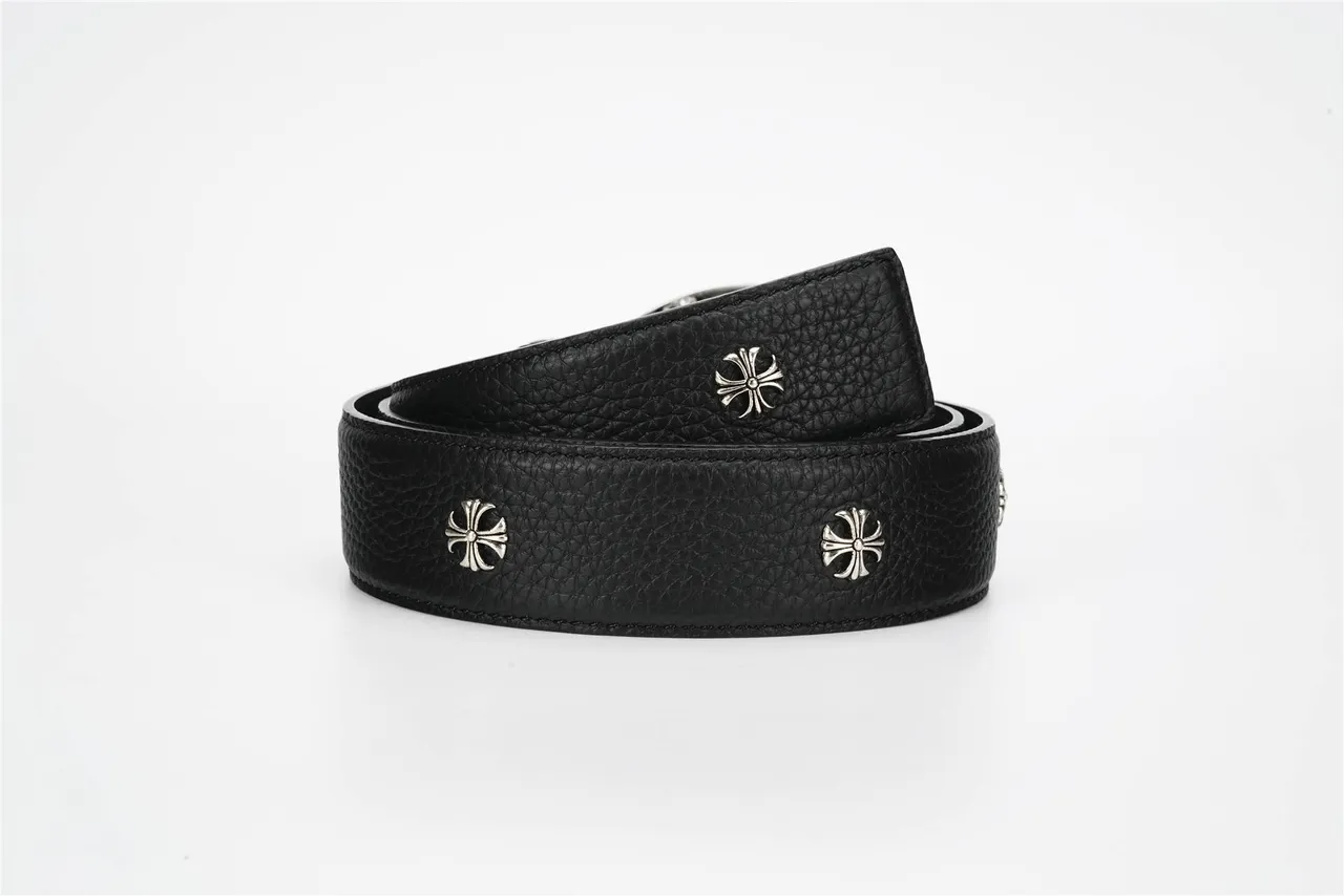 Chrome Hearts Ceinture en Cuir Texturé Noir Argent avec Boucle Ornamentée 3