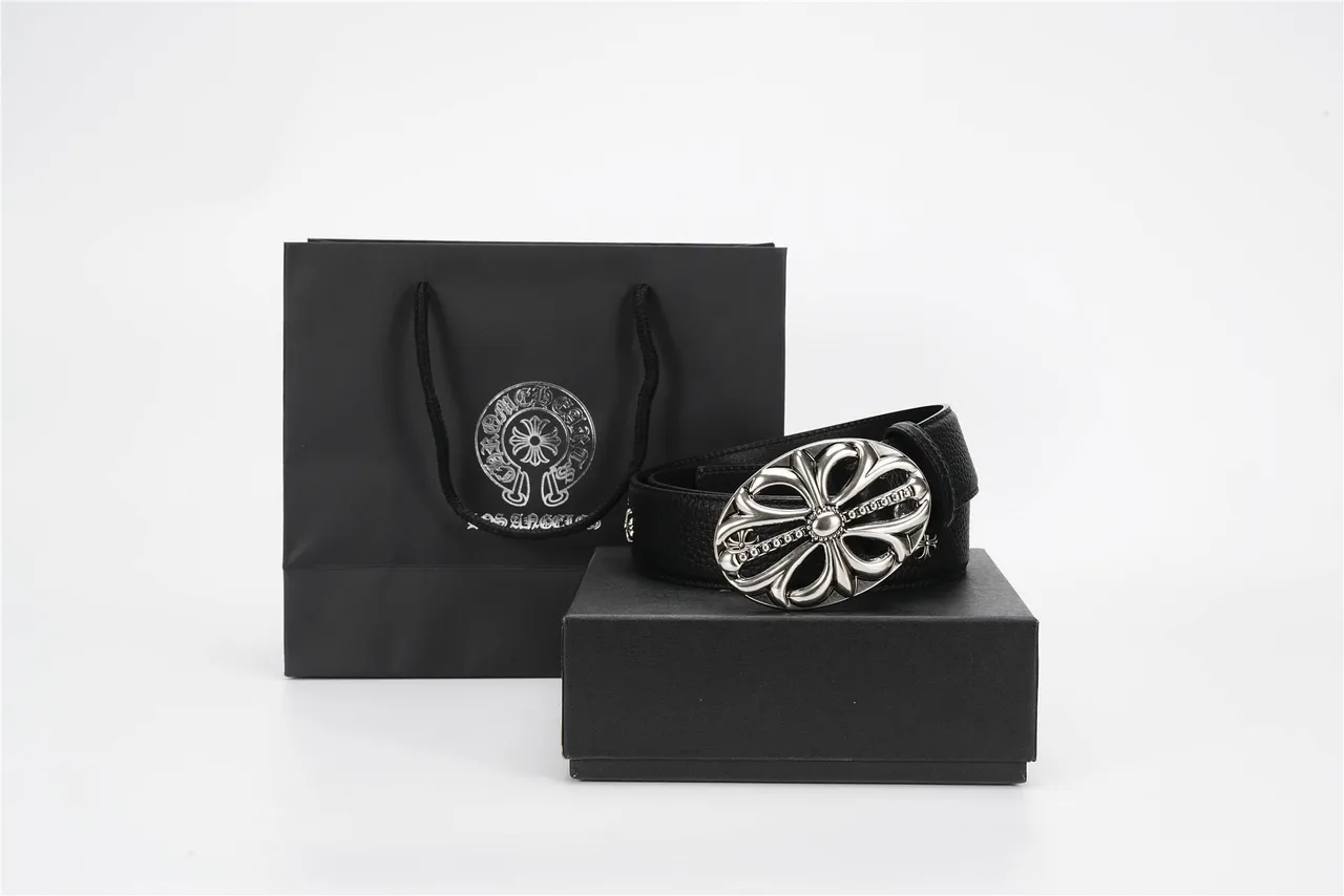 Chrome Hearts Ceinture en Cuir Texturé Noir Argent avec Boucle Ornamentée 4