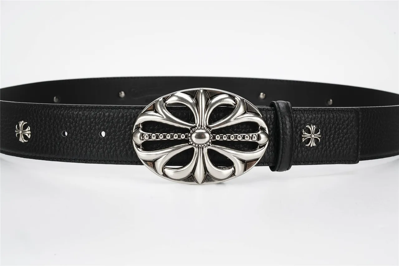 Chrome Hearts Ceinture en Cuir Texturé Noir Argent avec Boucle Ornamentée 8
