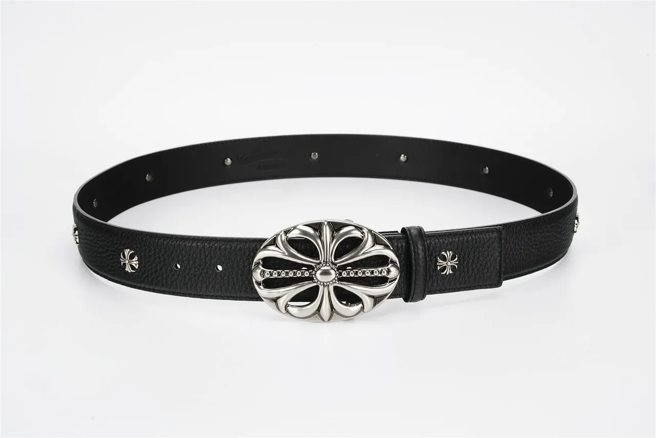 Chrome Hearts Ceinture en Cuir Texturé Noir Argent avec Boucle Ornamentée 9