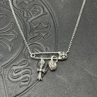 Chrome Hearts Cross and Heart Safety Pin Necklace