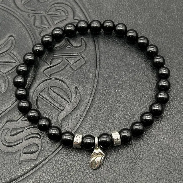 Chrome Hearts Pulseira de contas cruz marrom prata olho de tigre contas de pedra pulseira de encanto 3