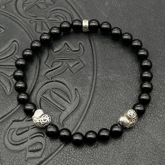 Chrome Hearts Pulseira de contas cruz marrom prata olho de tigre contas de pedra pulseira de encanto 4