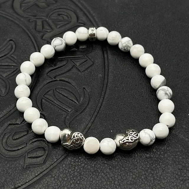 Chrome Hearts Pulseira de contas cruz marrom prata olho de tigre contas de pedra pulseira de encanto 5