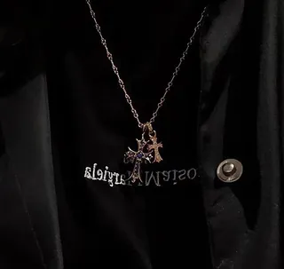 Chrome Hearts Croix Or Bleu Chaîne en Corde Tordue Silhouette Gothique Collier 2
