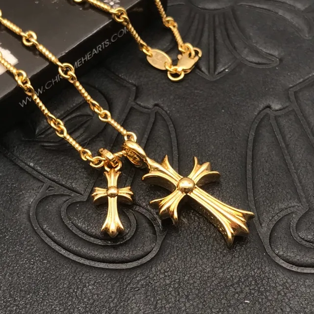 Chrome Hearts Croix Or Bleu Chaîne en Corde Tordue Silhouette Gothique Collier 4