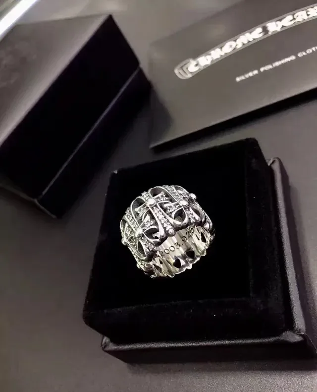 Chrome Hearts Cross Lattice Pavé Silver Ring 2
