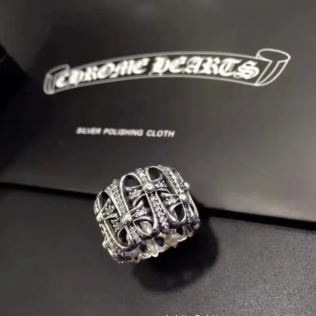 Chrome Hearts Cross Lattice Pavé Silver Ring 3